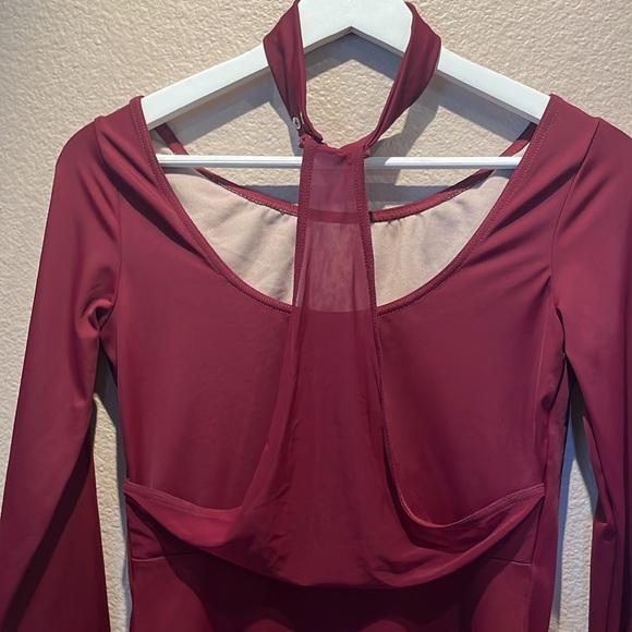 Balera Women’s Adult Burgundy Leotard with neck piece and back mesh detail Large - Picture 6 of 11
